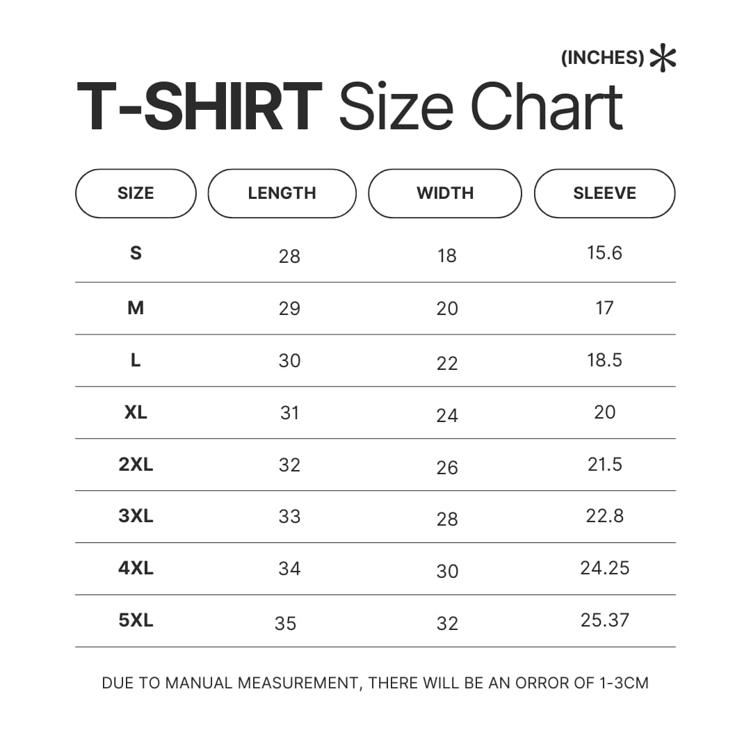 T shirt Size Chart - John Mayer Merch